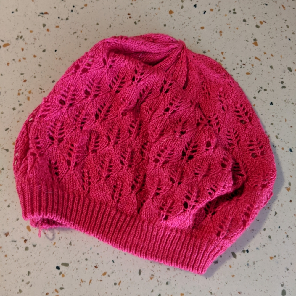 Pink crochet slouchy beanie